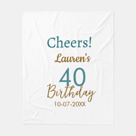 Cheers 40th birthday name date brown turquoise sim fleecefilt