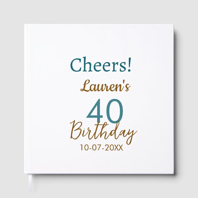 Cheers 40th birthday name date brown turquoise sim gästböcker (Framsida)