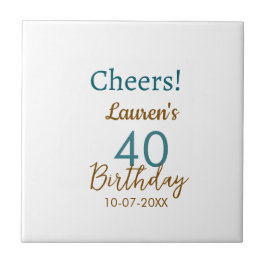 Cheers 40th birthday name date brown turquoise sim kakelplatta
