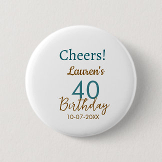 Cheers 40th birthday name date brown turquoise sim knapp
