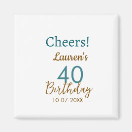 Cheers 40th birthday name date brown turquoise sim magnet