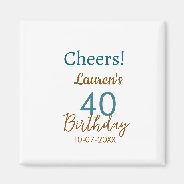 Cheers 40th birthday name date brown turquoise sim magnet (Framsidan)