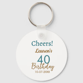 Cheers 40th birthday name date brown turquoise sim nyckelring
