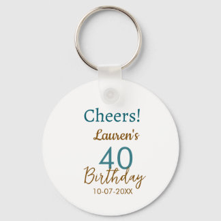 Cheers 40th birthday name date brown turquoise sim nyckelring