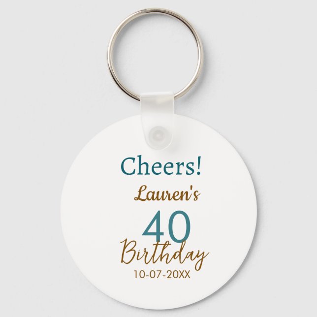 Cheers 40th birthday name date brown turquoise sim nyckelring (Framsida)