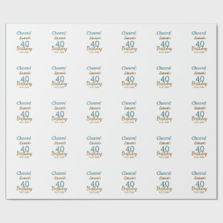 Cheers 40th birthday name date brown turquoise sim presentpapper