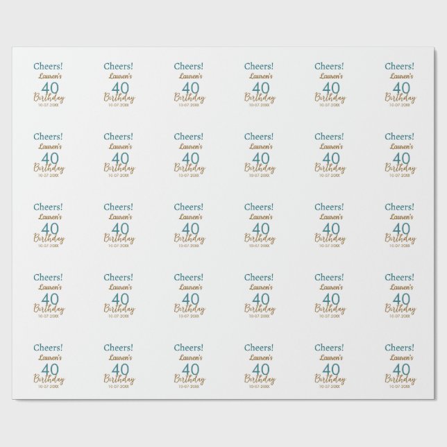 Cheers 40th birthday name date brown turquoise sim presentpapper (Platt)