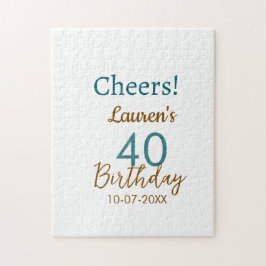 Cheers 40th birthday name date brown turquoise sim pussel