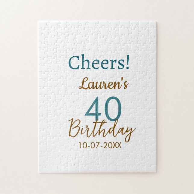 Cheers 40th birthday name date brown turquoise sim pussel (Vertikal)