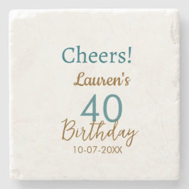 Cheers 40th birthday name date brown turquoise sim stenunderlägg