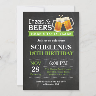 Cheers and Beers 18:e Födelsedag Inbjudningskort