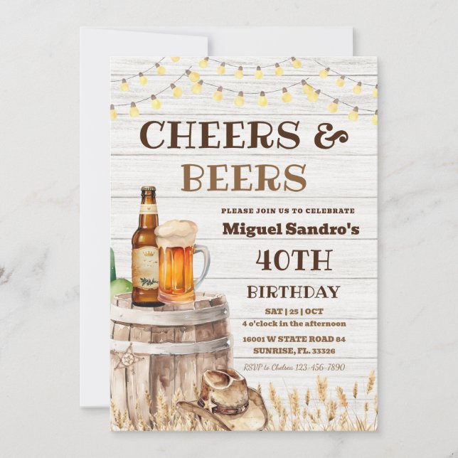 Cheers and Beers 40th Birthday Adult invitation  Inbjudningar (Framsida)