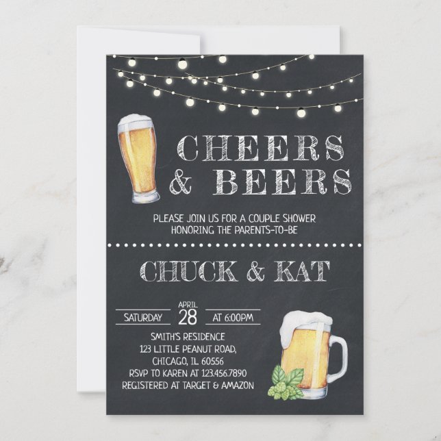 Cheers and Beers Baby Shower Chalkboard Inbjudningar (Framsida)