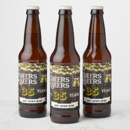 Cheers and Beers to 35 Years Rustic Birthday Ölflaska Etikett