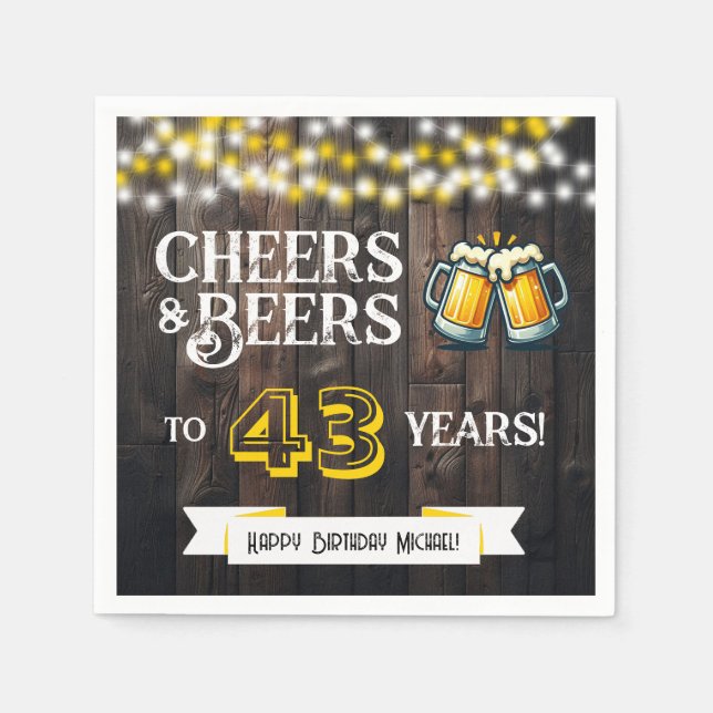 Cheers and Beers to 43 Years Rustic Birthday Party Pappersservett (Framsidan)