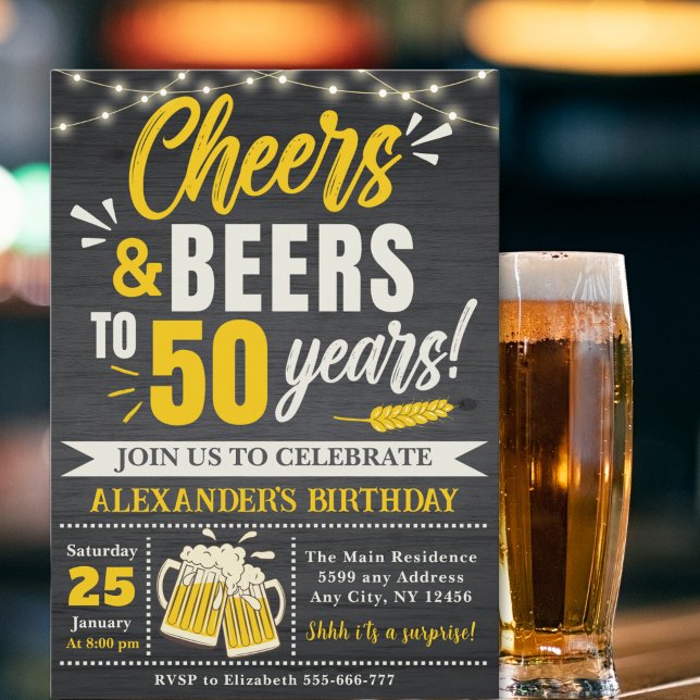 Cheers and Beers to 50 Years, Beer-Themed  Inbjudningar (Skapare uppladdad)