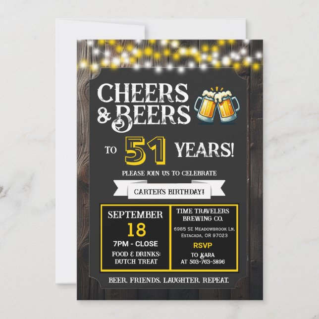 Cheers and Beers to 51 Years Brewery Birthday Inbjudningar (Framsida)