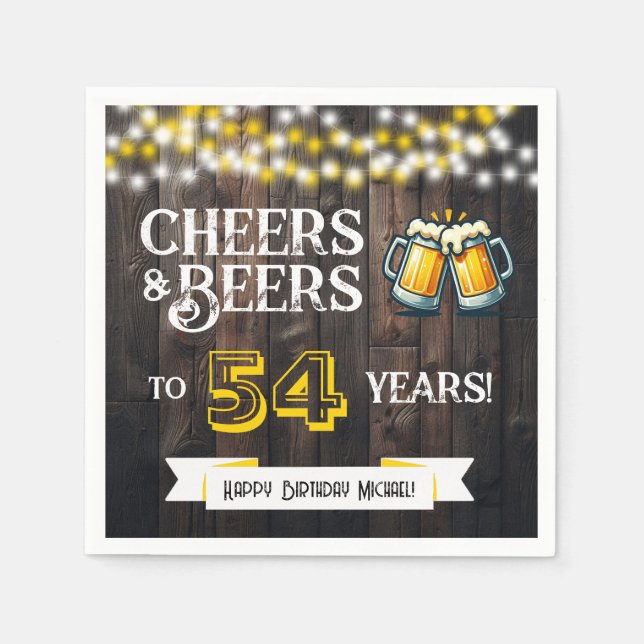 Cheers and Beers to 54 Years Rustic Birthday Party Pappersservett (Framsidan)