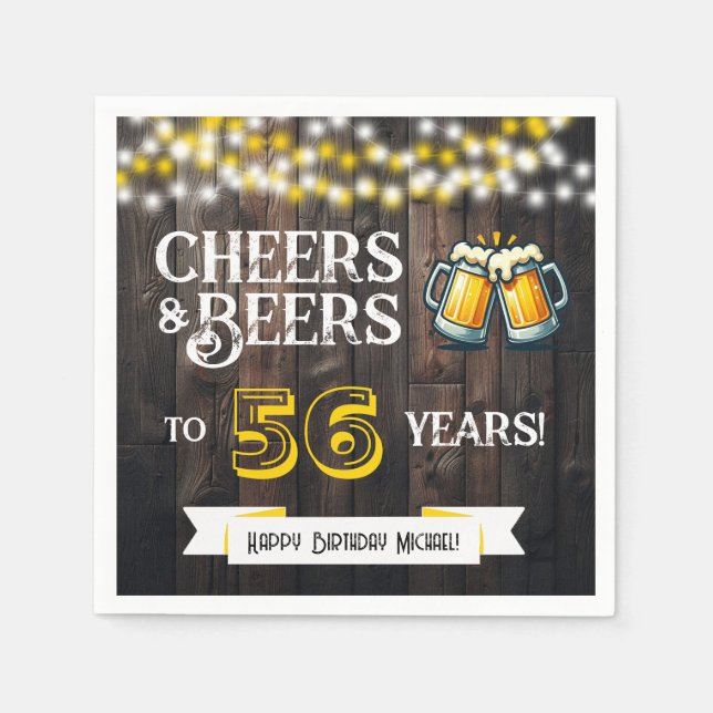 Cheers and Beers to 56 Years Rustic Birthday Party Pappersservett (Framsidan)