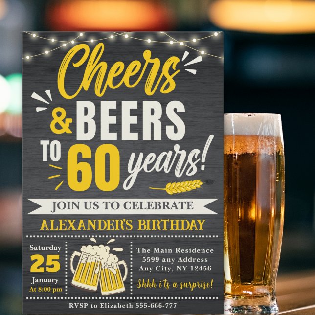 Cheers and Beers to 60 Years, Beer-Themed  Inbjudningar (Skapare uppladdad)