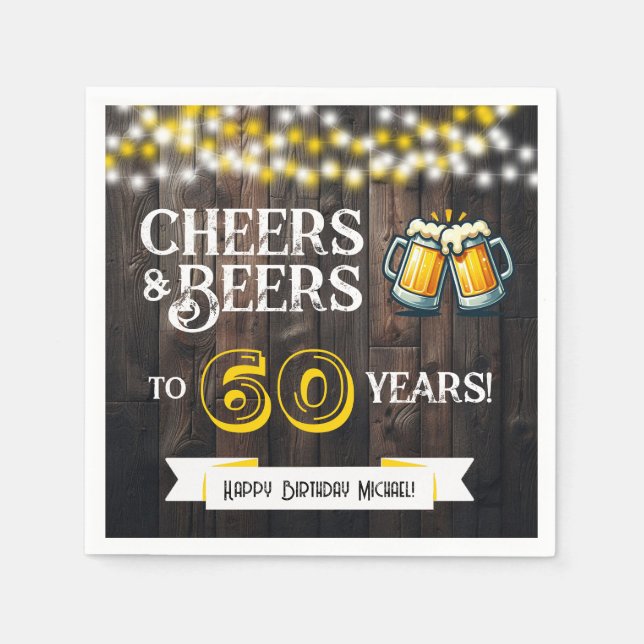 Cheers and Beers to 60 Years Rustic Birthday Party Pappersservett (Framsidan)