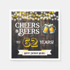 Cheers and Beers to 62 Years Rustic Birthday Party Pappersservett