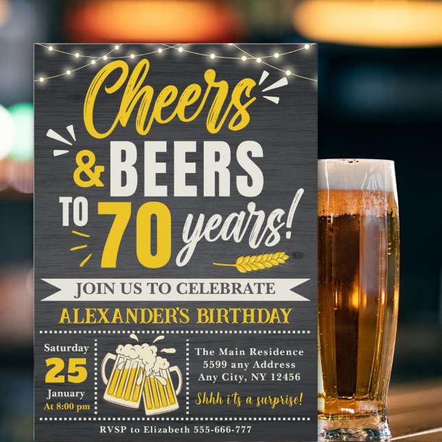 Cheers and Beers to 70 Years, Beer-Themed  Inbjudningar (Skapare uppladdad)
