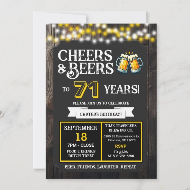 Cheers and Beers to 71 Years Brewery Birthday Inbjudningar (Framsida)