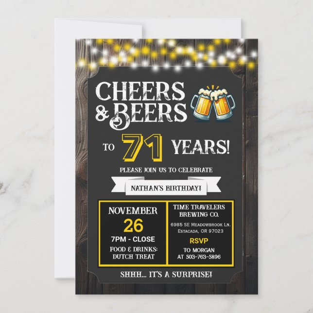 Cheers and Beers to 71 Years Surprise Brewery Inbjudningar (Framsida)