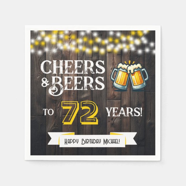 Cheers and Beers to 72 Years Rustic Birthday Party Pappersservett (Framsidan)