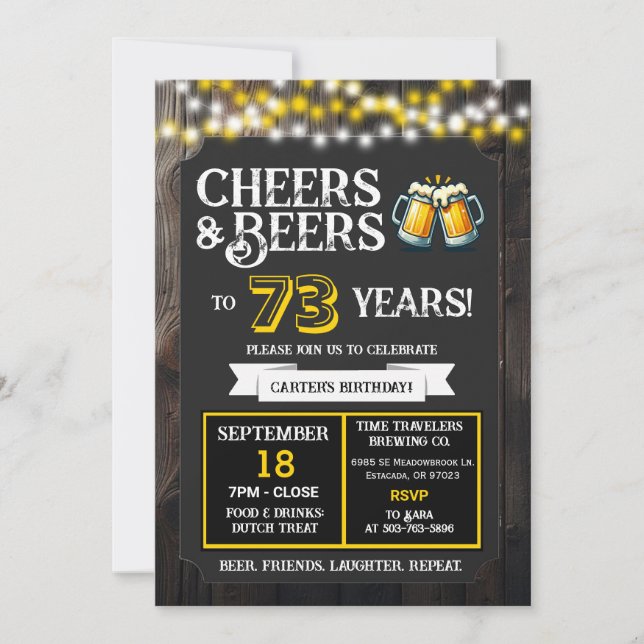 Cheers and Beers to 73 Years Brewery Birthday Inbjudningar (Framsida)