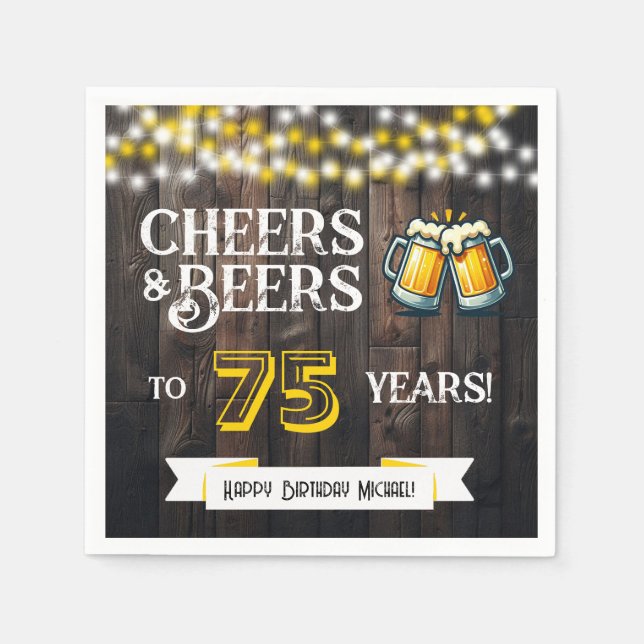 Cheers and Beers to 75 Years Rustic Birthday Party Pappersservett (Framsidan)