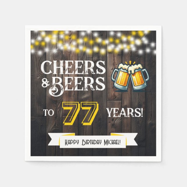 Cheers and Beers to 77 Years Rustic Birthday Party Pappersservett (Framsidan)