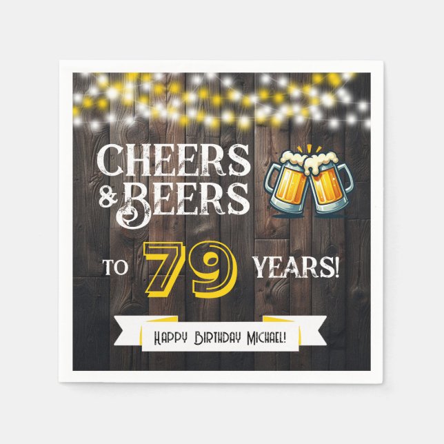 Cheers and Beers to 79 Years Rustic Birthday Party Pappersservett (Framsidan)