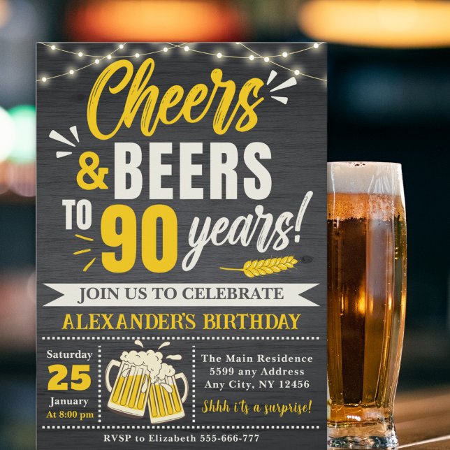 Cheers and Beers to 90 Years, Beer-Themed  Inbjudningar (Skapare uppladdad)