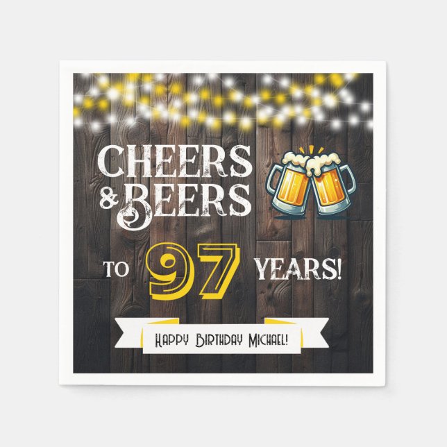 Cheers and Beers to 97 Years Rustic Birthday Party Pappersservett (Framsidan)