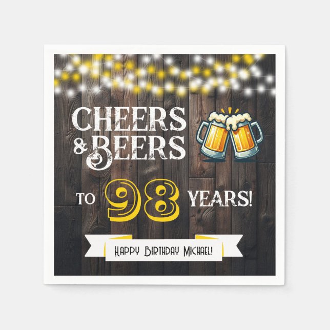 Cheers and Beers to 98 Years Rustic Birthday Party Pappersservett (Framsidan)