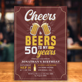 Cheers and Beers to my 50 Years, Any Birthday Inbjudningar