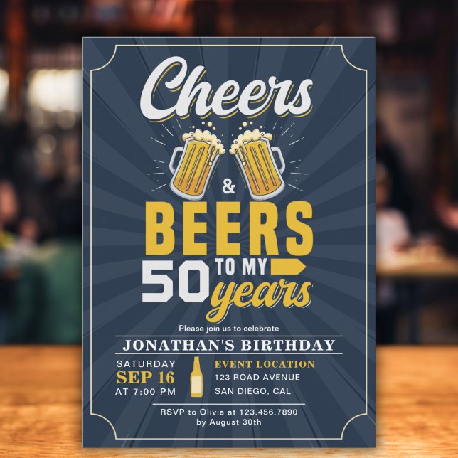 Cheers and Beers to my 50 Years, Any Birthday Inbjudningar (Skapare uppladdad)
