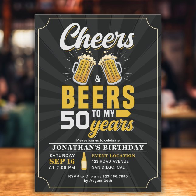 Cheers and Beers to my 50 Years Fun Birthday Inbjudningar (Skapare uppladdad)