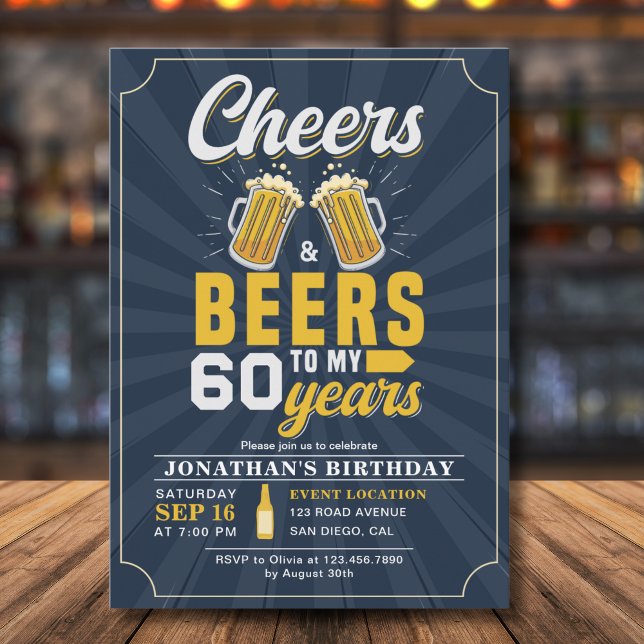 Cheers and Beers to my 60 Years Blue navy Inbjudningar (Skapare uppladdad)