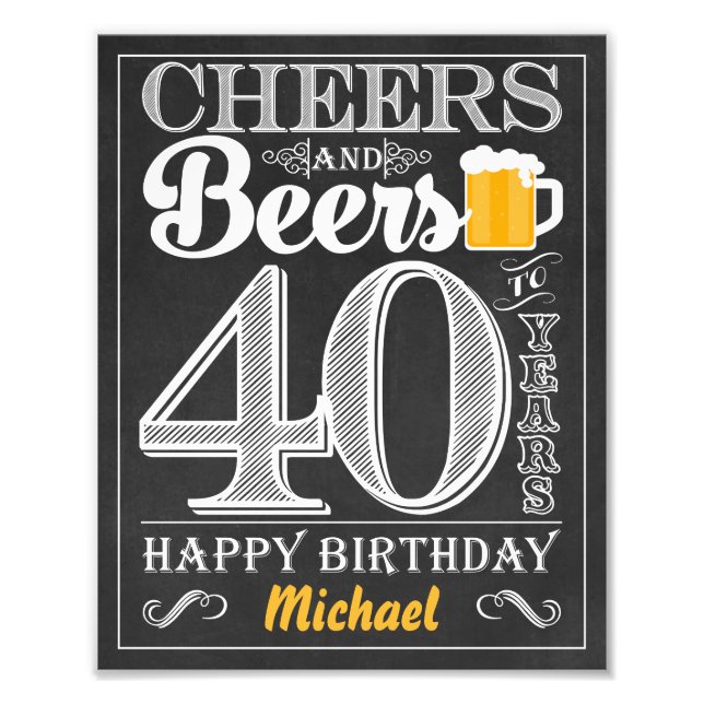 Cheers and Öl to 40 Years Grattis på födelsedagen  Fototryck (Framsidan)