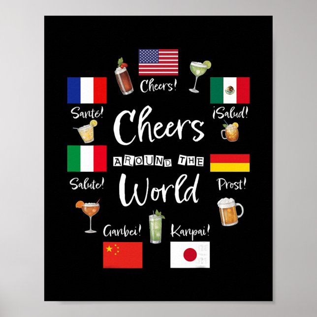 Cheers Around The World Vacation Drinking Funny Dr Poster (Framsidan)