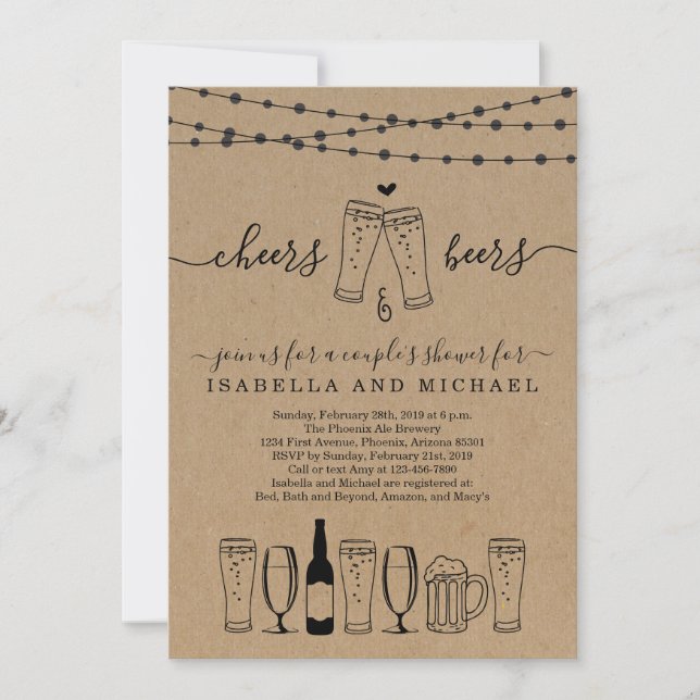 Cheers & Beer Couple Shower/Rehearsal Dinner Inbjudningar (Framsida)