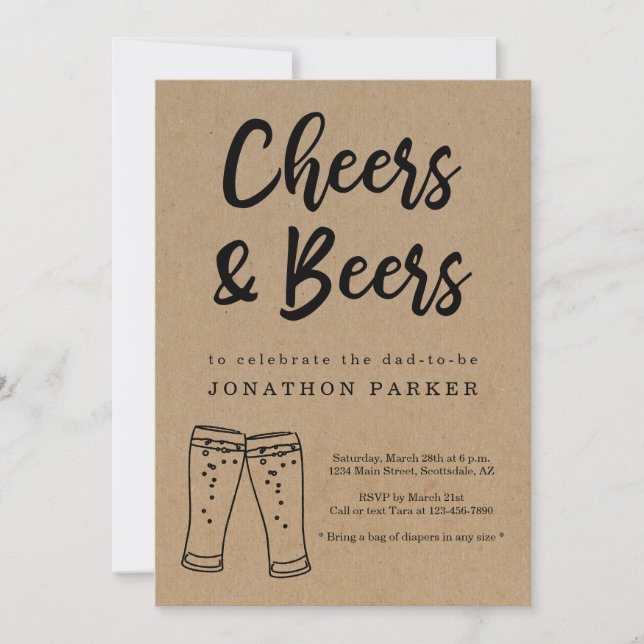 Cheers & Beer Diaper Party - Pappa Guy Manar Showe Inbjudningar (Framsida)