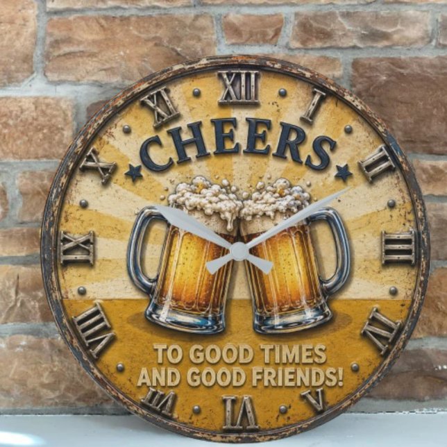 Cheers Beer Man Cave Bar Gift Stor Klocka (Skapare uppladdad)
