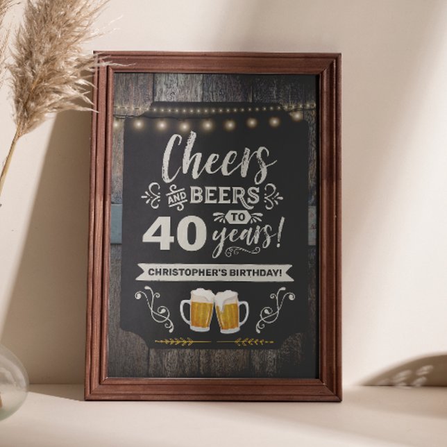 Cheers & Beers 40-års välkomstskylt 20x30 Poster (Cheers & Beers 40th Welcome Sign 20x30)