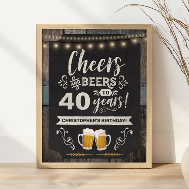 Cheers & Beers 40-års välkomstskylt Poster (Cheers & Beers 40th Welcome Sign)