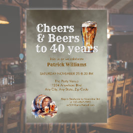 Cheers Beers 40 Years Black Smokey Men's Birthday Inbjudningar