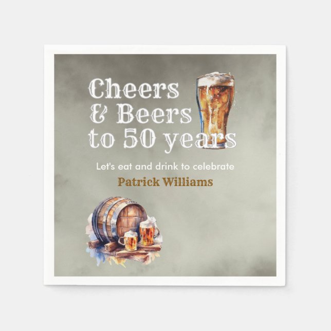 Cheers Beers 50 Years Black Smokey Men's Birthday Pappersservett (Framsidan)